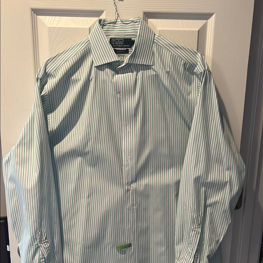 Polo by Ralph Lauren Classic Fit Green and Lavender Striped Men's Shirt
